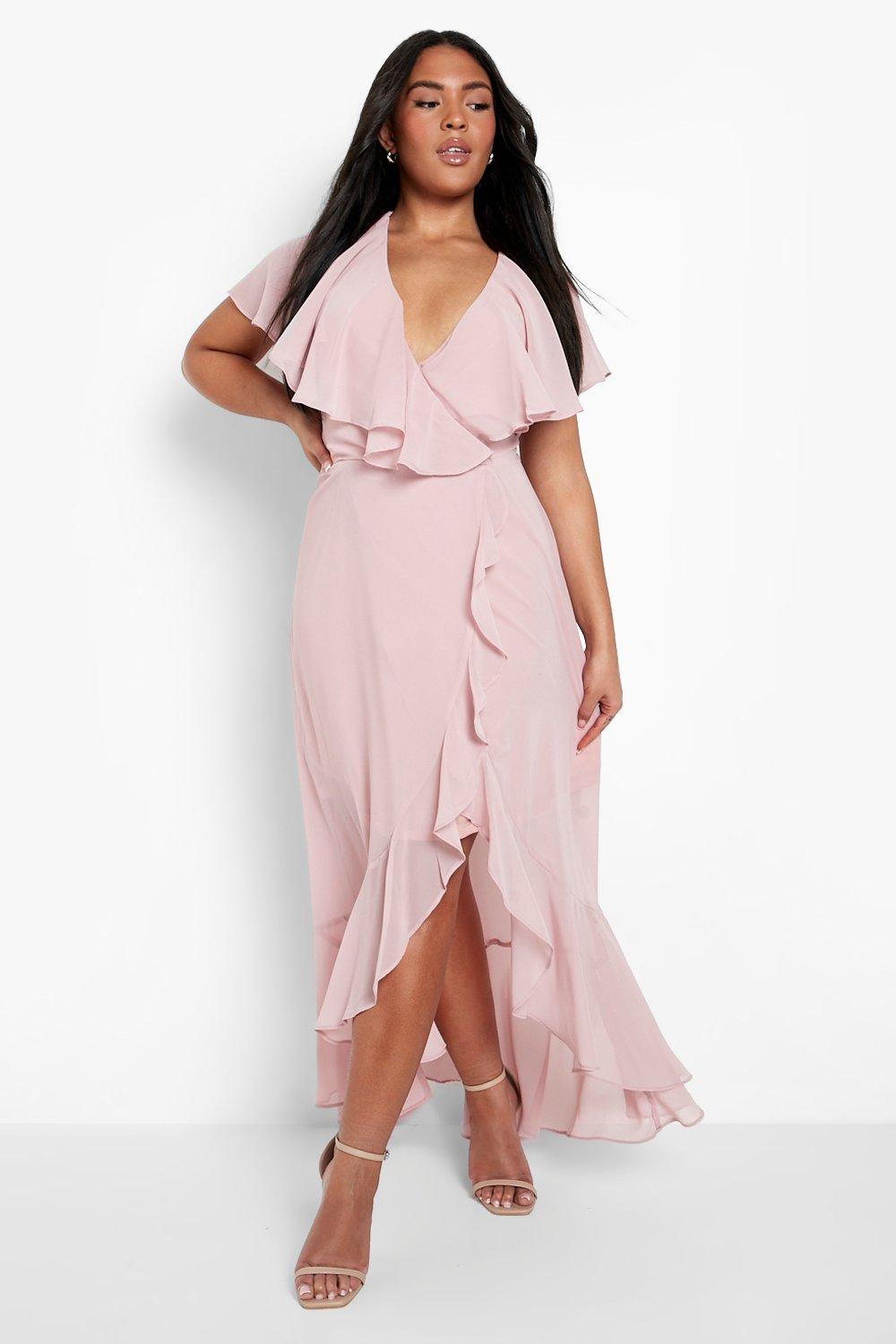 Pink ruffle wrap dress online